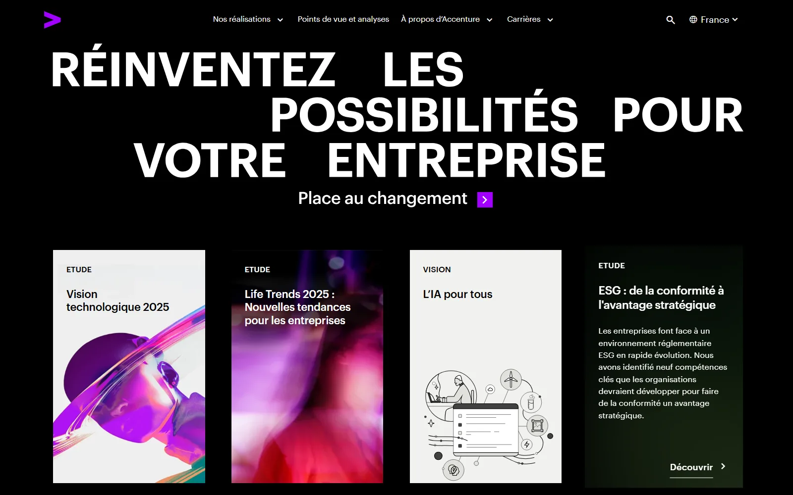 La page d'accueil de Accenture, telle qu'elle s'affiche en ligne.