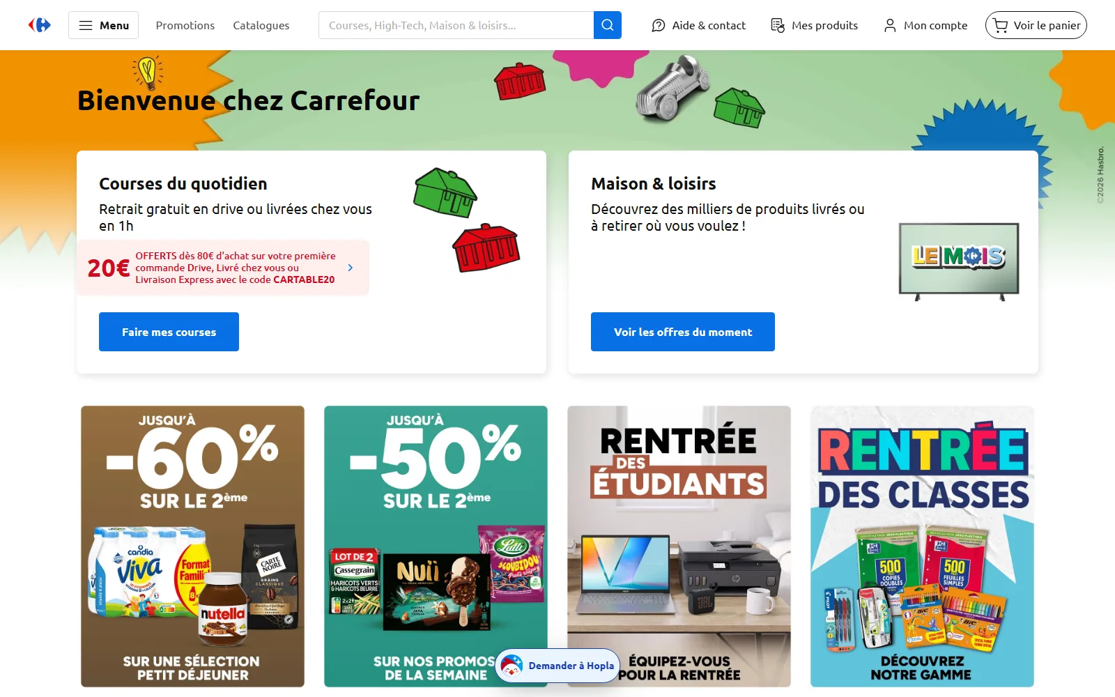 La page d'accueil de Carrefour, telle qu'elle s'affiche en ligne.