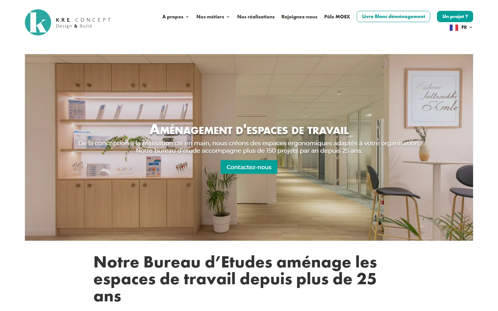 La page d'accueil de KRE Concept, telle qu'elle s'affiche en ligne.