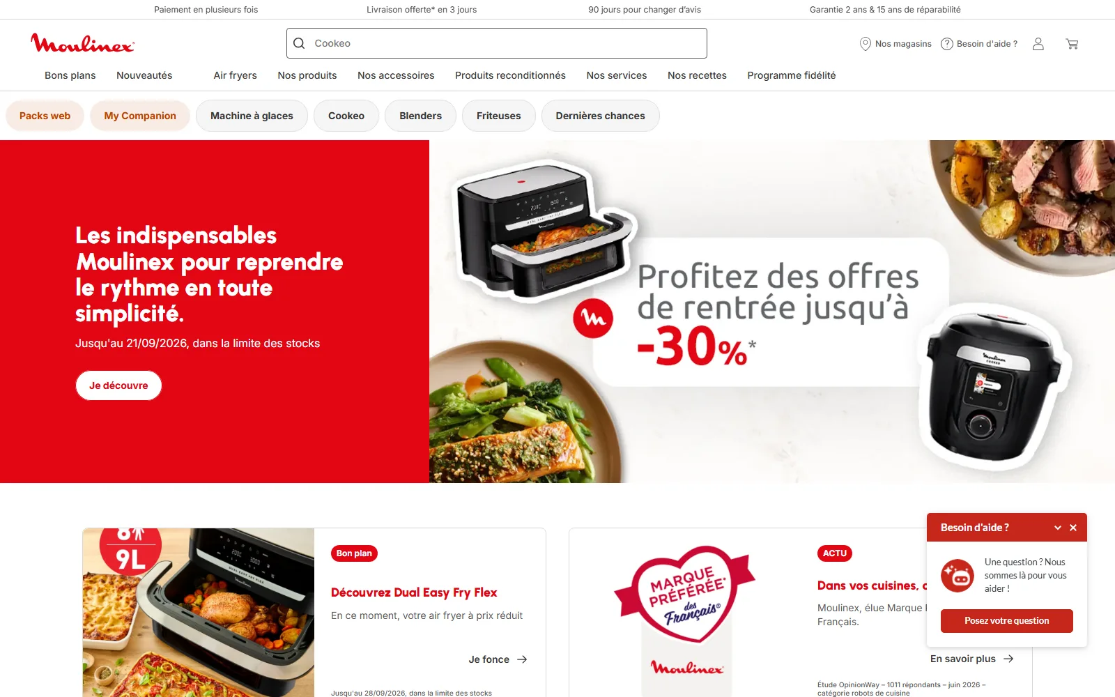 La page d'accueil de Moulinex, telle qu'elle s'affiche en ligne.