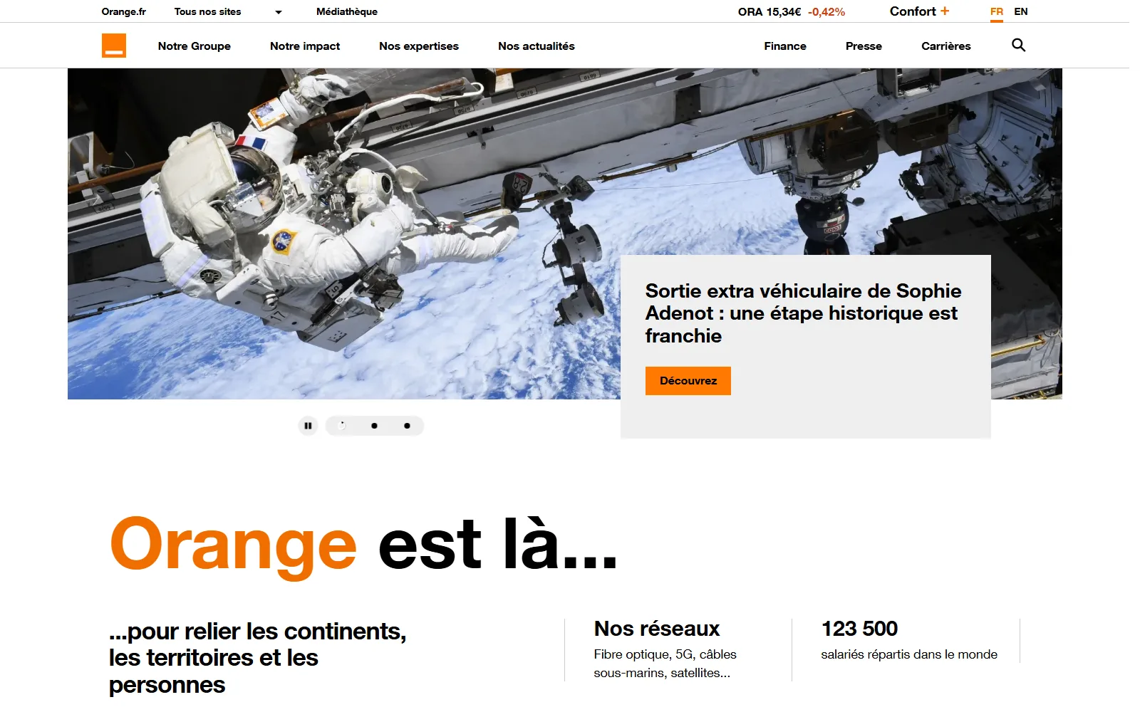 La page d'accueil de Orange, telle qu'elle s'affiche en ligne.